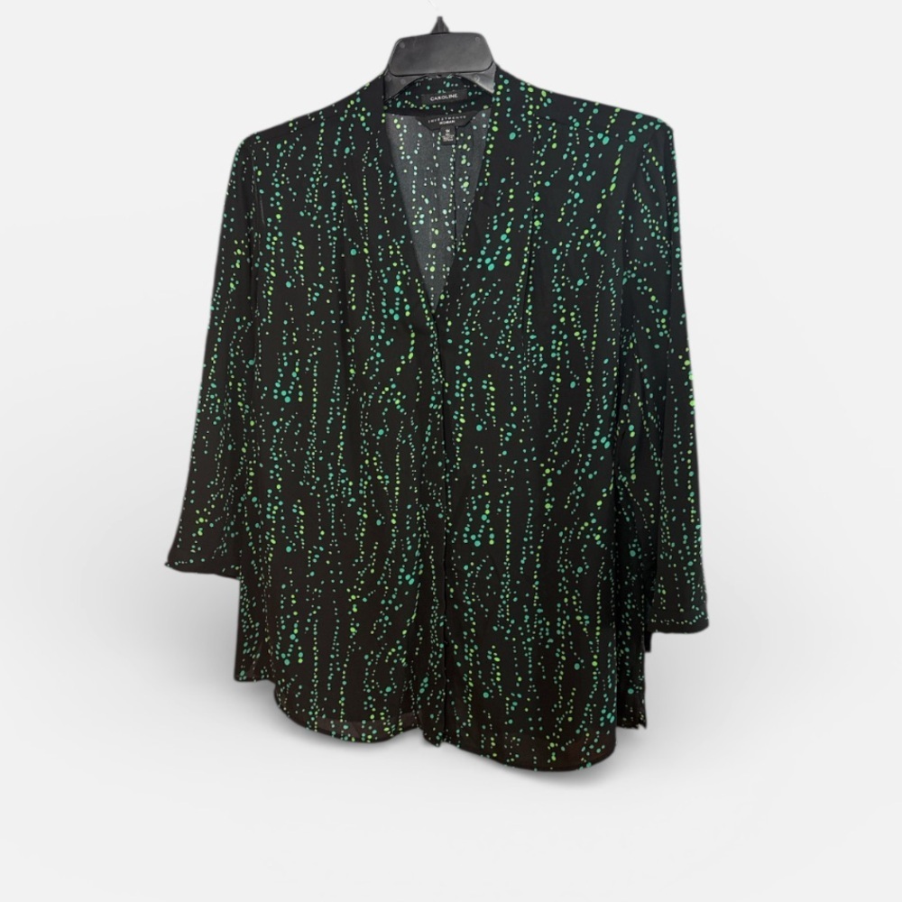 Investments, woman Black , teal, Green Patterned button blouse size 1X